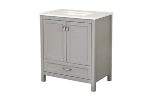 English Elm 30" Freestanding Grey Vanity Solid Wood Cabinet Carrara Marble Top Ceramic Sink W1573P237850