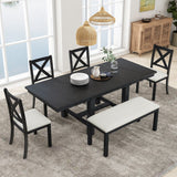 Hearth and Haven Conflux 6-Piece Extendable Dining Set with 4 Chairs and Bench, Black SP000023AAB