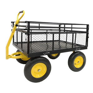 English Elm Steel Heavy Duty Garden Wagon Flatbed Utility Cart with Pneumatic Tires and Mesh Sides W1422112806