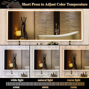 English Elm 72X32 Oversized LED Bathroom Mirror with 3-Mode Touch Light, IP44 Waterproof Aluminum Frame, Silver W708115598