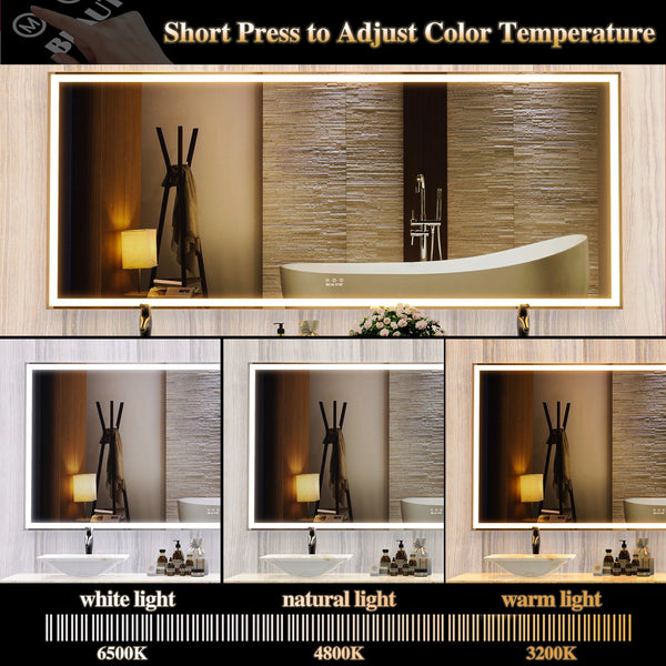 English Elm 72X32 Oversized LED Bathroom Mirror with 3-Mode Touch Light, IP44 Waterproof Aluminum Frame, Silver W708115598