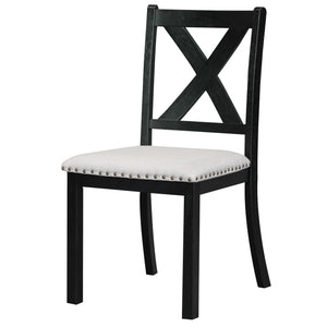 English Elm TOPMAX 82-inch Farmhouse Extendable Dining Set with Two 11" Removable Leaves, Upholstered Seats and Bench Black N717S000023B