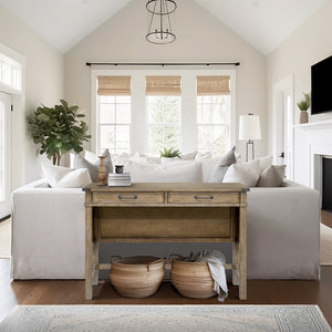 English Elm Occasional Madison Park Belfast Counter Table with 2 Drawers, Solid Wood Veneer, Reclaimed Natural Finish B035118617