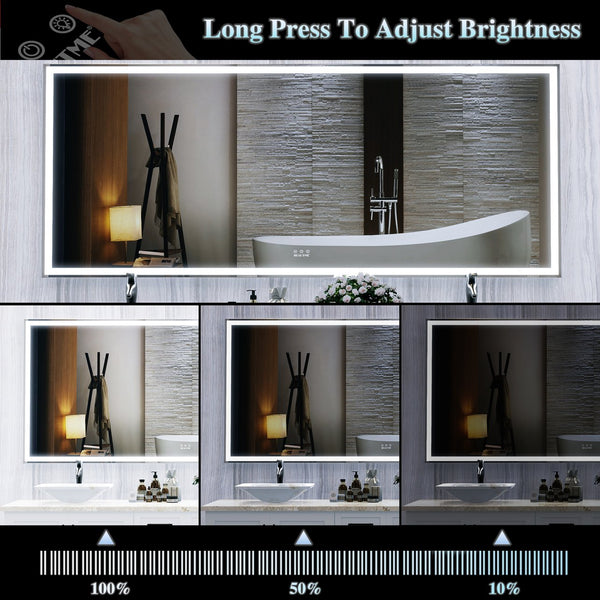 English Elm 72X32 Oversized LED Bathroom Mirror with 3-Mode Touch Light, IP44 Waterproof Aluminum Frame, Silver W708115598
