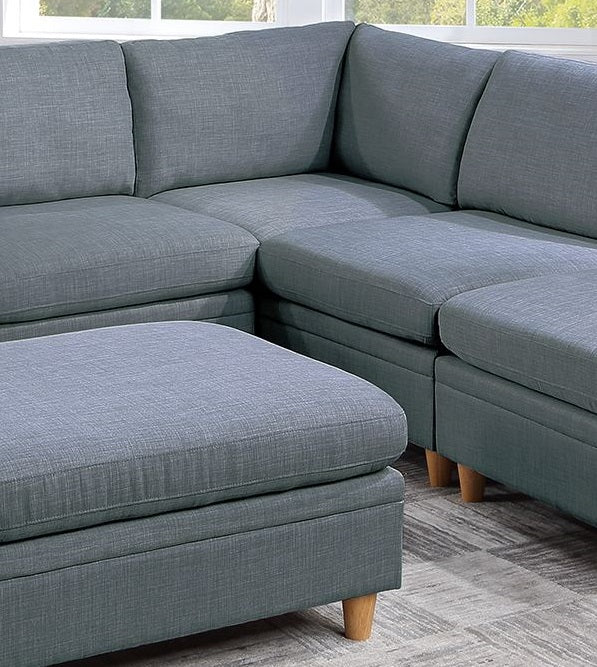 English Elm Contemporary 6-Piece Modular Sectional Set In Steel Grey Dorris Fabric For Versatile Living Spaces B011S00483