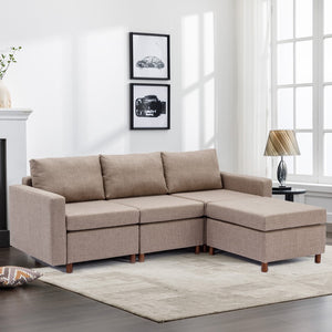 Hearth and Haven 3 Seat Module Sectional Sofa Couch with 1 Ottoman For Living Room, Seat Cushion and Back Cushion Non-Removable and Non-Washable, Brown W1439S00024