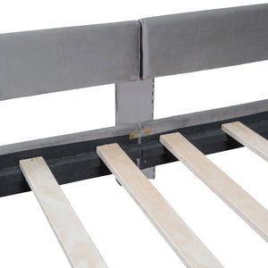 English Elm Twin Upholstered Daybed with Classic Stripe Headboard, Velvet Pine Frame, Mid-Century Splayed Legs Resting Elegance Gray WF308905AAE