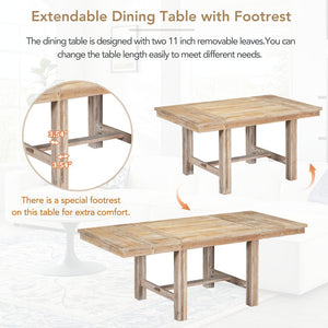 English Elm TOPMAX 82-inch Farmhouse Extendable Dining Set with Two 11" Removable Leaves, Upholstered Seats and Bench Natural N717S000023N
