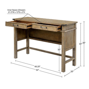 English Elm Occasional Madison Park Belfast Counter Table with 2 Drawers, Solid Wood Veneer, Reclaimed Natural Finish B035118617