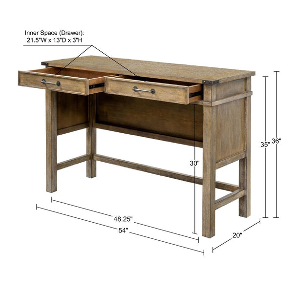 English Elm Occasional Madison Park Belfast Counter Table with 2 Drawers, Solid Wood Veneer, Reclaimed Natural Finish B035118617