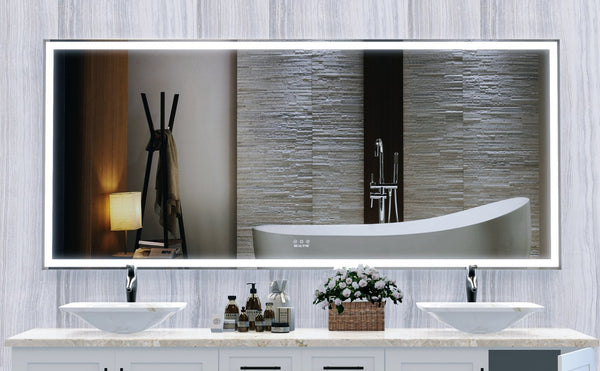 English Elm 72X32 Oversized LED Bathroom Mirror with 3-Mode Touch Light, IP44 Waterproof Aluminum Frame, Silver W708115598