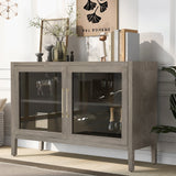 Hearth and Haven Omaha Storage Cabinet with 2 Tempered Glass Doors, 4 Legs and Adjustable Shelf, Walnut