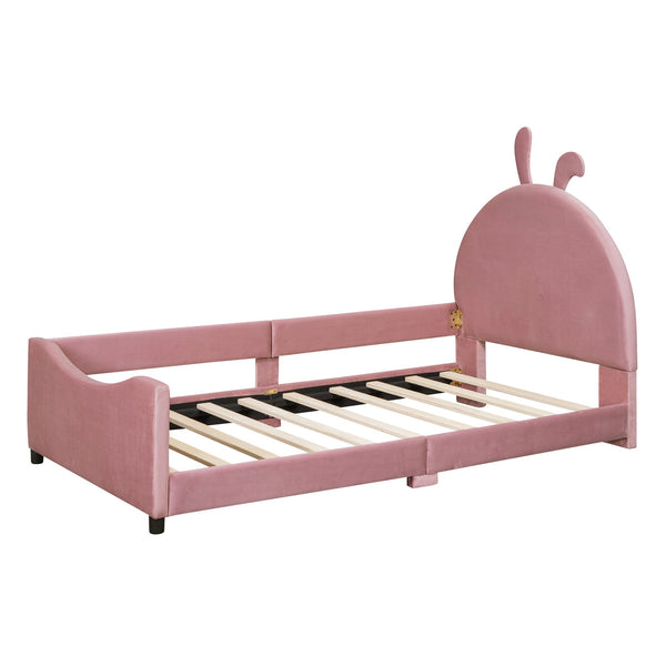 English Elm Twin Upholstered Daybed with Plush Rabbit Ear Headboard, Pink Velvet, Mid-Century Splayed Legs, 250lb Capacity WF308907AAH