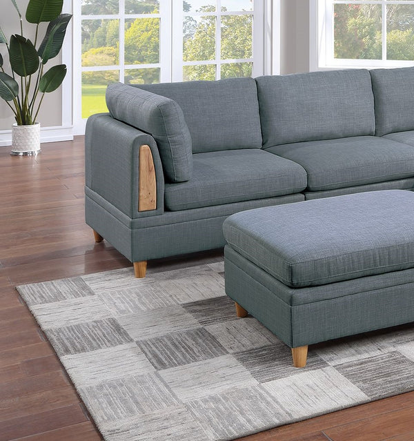 English Elm Contemporary 6-Piece Modular Sectional Set In Steel Grey Dorris Fabric For Versatile Living Spaces B011S00483