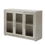 Hearth and Haven Aspen Wood Storage Cabinet with 3 Tempered Glass Doors and Adjustable Shelf, Champagne
