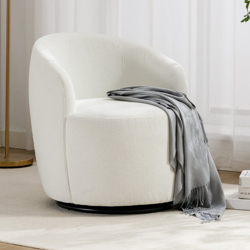 English Elm Chenille Barrel Swivel Chair Soft Upholstered Accent Seat for Living Room Decor W527122443