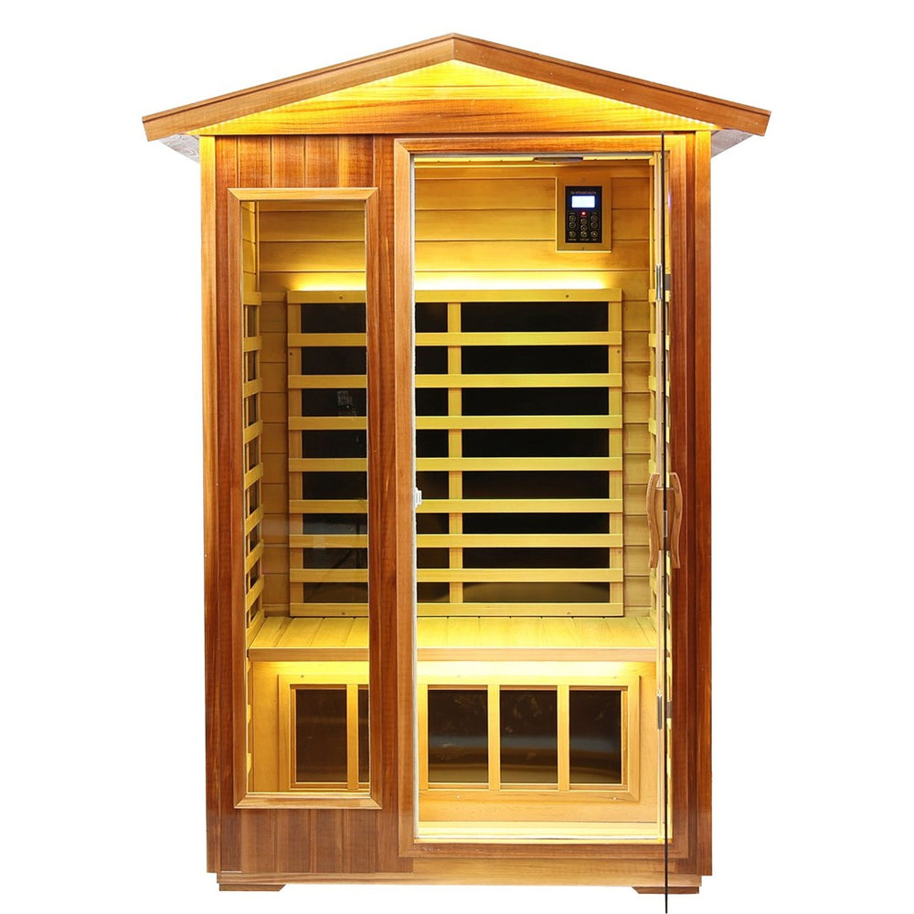 English Elm Two-person Outdoor Far Infrared Sauna with Deep Heat Therapy for Backyard Relaxation W1787S00006