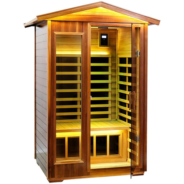 English Elm New-two-person Far Infrared Home Sauna Canadian Hemlock Wood with Carbon Heating Panels W1787S00017
