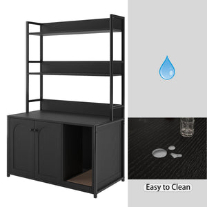 English Elm Large Cat Litter Box Enclosure with Shelf Storage, Hidden Washroom Cabinet, Durable MDF & Metal Design Black W578125522