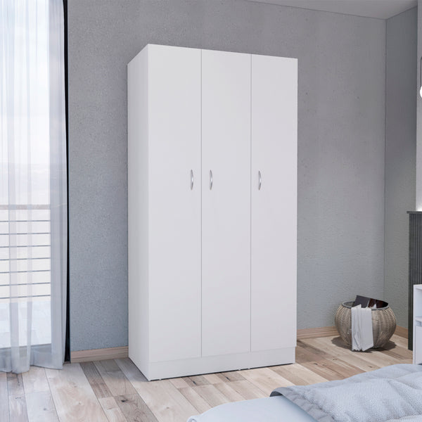 English Elm Wardrobe Armoire with 3 Doors and 2 Inner Drawers, Sturdy Particle Board, Easy Interlocking Assembly White 74.8 L x 23.62 W x 2.75 H B097S00009