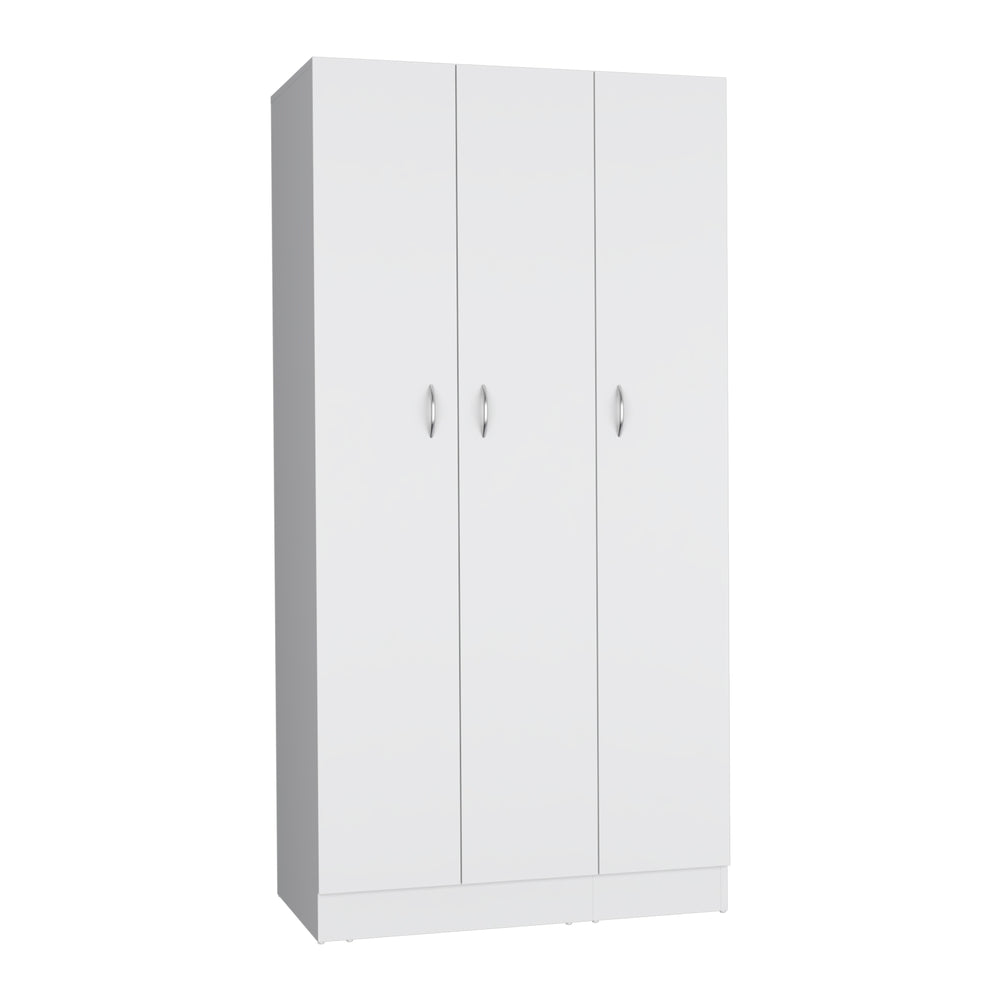 English Elm Ohio Armoire Spacious 3-Door Wardrobe with 2 Drawers, 4-Tier Shelves, Hanging Rods & Metal Handles White 74 L x 23 W x 2 H B200S00289