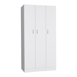 English Elm Ohio Armoire Spacious 3-Door Wardrobe with 2 Drawers, 4-Tier Shelves, Hanging Rods & Metal Handles White 74 L x 23 W x 2 H B200S00289