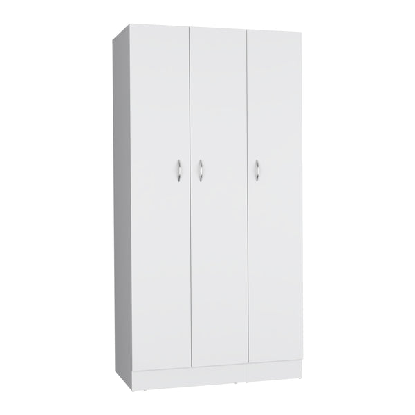 English Elm Ohio Armoire Spacious 3-Door Wardrobe with 2 Drawers, 4-Tier Shelves, Hanging Rods & Metal Handles White 74 L x 23 W x 2 H B200S00289