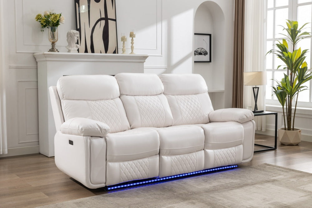 English Elm Power Reclining Sofa with Led Base Lighting Faux Leather Home Theater Seating W1805P308463