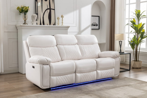English Elm Power Reclining Sofa with Led Base Lighting Faux Leather Home Theater Seating W1805P308463
