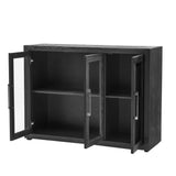 Hearth and Haven Aspen Wood Storage Cabinet with 3 Tempered Glass Doors and Adjustable Shelf, Black