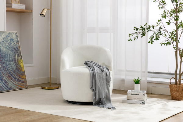 English Elm Chenille Barrel Swivel Chair Soft Upholstered Accent Seat for Living Room Decor W527122443