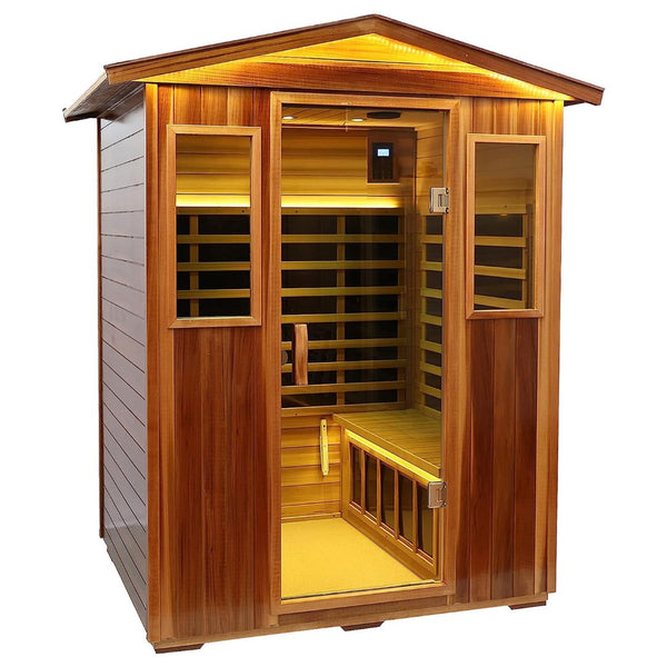English Elm New Four-person Hemlock Outdoor Sauna with Infrared Panels and Bluetooth Speakers W1787S00005