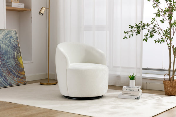 English Elm Chenille Barrel Swivel Chair Soft Upholstered Accent Seat for Living Room Decor W527122443