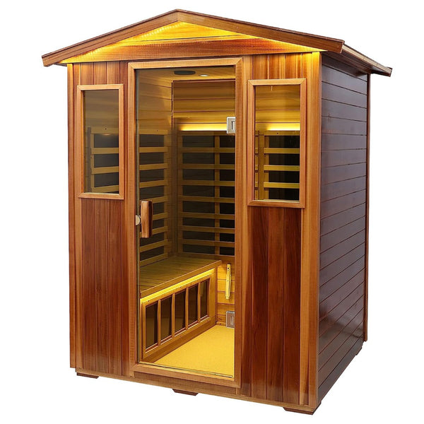 English Elm New Four-person Hemlock Outdoor Sauna with Infrared Panels and Bluetooth Speakers W1787S00019