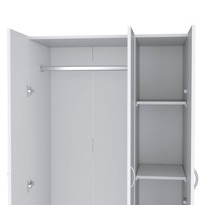 English Elm Ohio Armoire Spacious 3-Door Wardrobe with 2 Drawers, 4-Tier Shelves, Hanging Rods & Metal Handles White 74 L x 23 W x 2 H B200S00289
