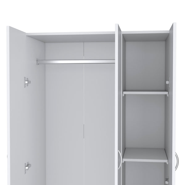 English Elm Ohio Armoire Spacious 3-Door Wardrobe with 2 Drawers, 4-Tier Shelves, Hanging Rods & Metal Handles White 74 L x 23 W x 2 H B200S00289