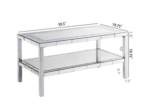 English Elm W Mirrored Crystal Two-tier Coffee Table with Polished Steel Frame for Living Rooms W100540563