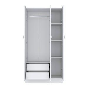 English Elm Ohio Armoire Spacious 3-Door Wardrobe with 2 Drawers, 4-Tier Shelves, Hanging Rods & Metal Handles White 74 L x 23 W x 2 H B200S00289