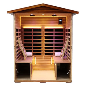 English Elm New Four-person Hemlock Outdoor Sauna with Infrared Panels and Bluetooth Speakers W1787S00005