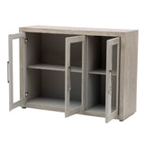 Hearth and Haven Aspen Wood Storage Cabinet with 3 Tempered Glass Doors and Adjustable Shelf, Grey