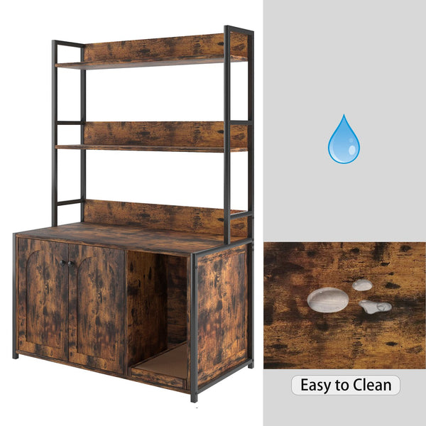 English Elm Large Cat Litter Box Enclosure with Shelf Storage, Hidden Washroom Cabinet, Durable MDF & Metal Design Brown W578125520