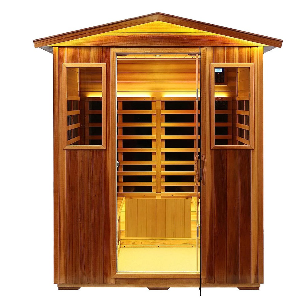 English Elm New Four-person Hemlock Outdoor Sauna with Infrared Panels and Bluetooth Speakers W1787S00005