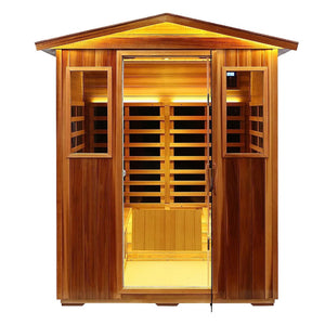 English Elm New Four-person Hemlock Outdoor Sauna with Infrared Panels and Bluetooth Speakers W1787S00005