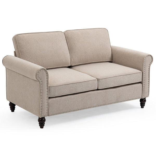 English Elm 48 Inch Button Tufted Linen Loveseat Compact Mid Century Sofa for Living Room W1955121379