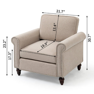 English Elm Modern Linen Accent Chair Solid Wood Frame High Density Foam Living Room Reading Nook W1955121378
