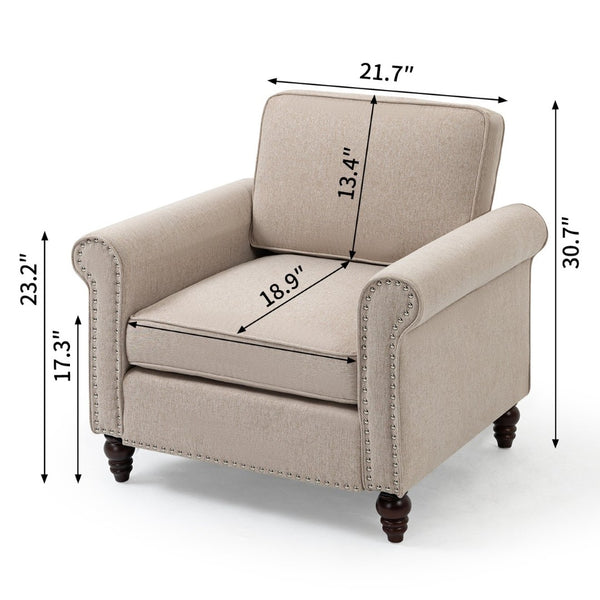 English Elm Modern Linen Accent Chair Solid Wood Frame High Density Foam Living Room Reading Nook W1955121378