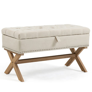 English Elm 35 Inch Button Tufted Linen Upholstered Bench with Lift Top Hidden Storage Compartment W1955121377