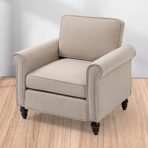 English Elm Modern Linen Accent Chair Solid Wood Frame High Density Foam Living Room Reading Nook W1955121378