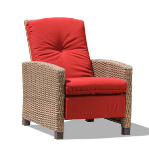 English Elm Indoor All-Weather Wicker Recliner with Red Olefin Cushion, Steel Frame, Easy Assembly, 350 lb Capacity W1859113288