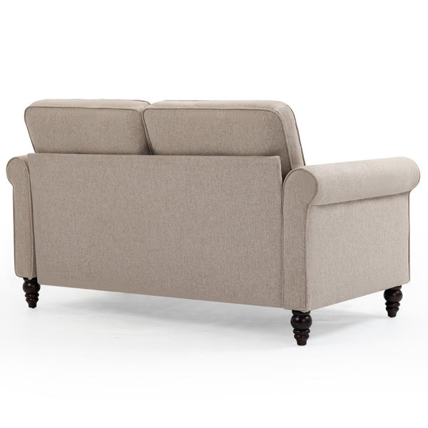 English Elm 48 Inch Button Tufted Linen Loveseat Compact Mid Century Sofa for Living Room W1955121379